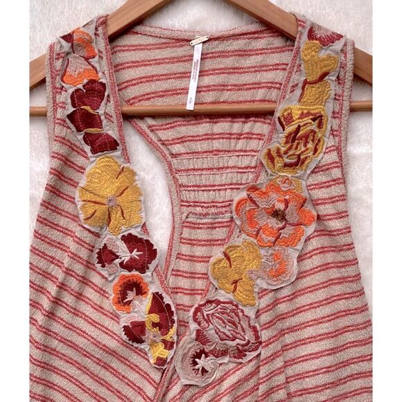 NWT Free People Frida Embroidered Striped Surplice Faux Wrap Tank Top in Neutral - Picture 10 of 14